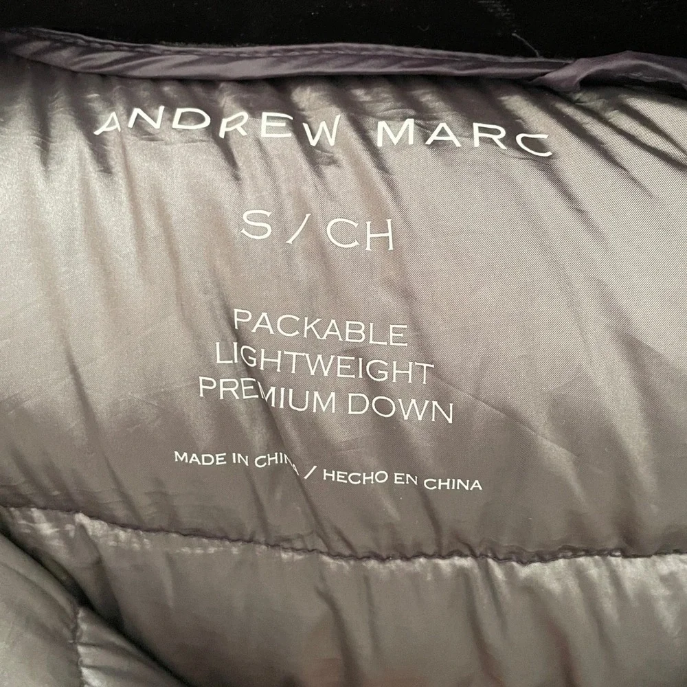 Andrew Marc Womens Packable Lightweight Down Puffer Jacket Purple‎ Small Hooded
